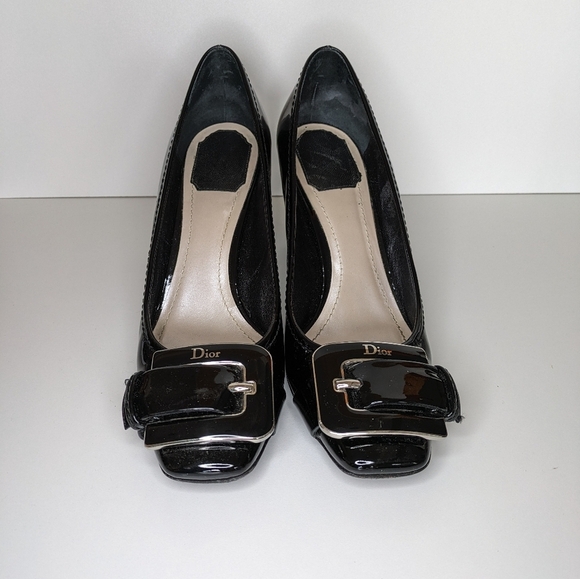 Dior Black Patent Leather Buckle Detail Block Heel Pumps Size 8.5-9 - Picture 2 of 8